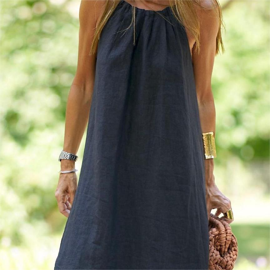 💃Solid Color Loose Breathable Halter Dress💛