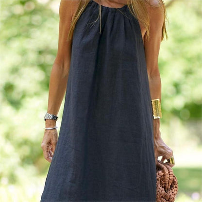 💃Solid Color Loose Breathable Halter Dress💛