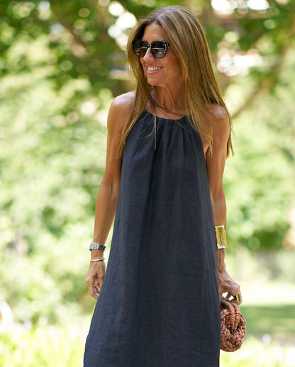 💃Solid Color Loose Breathable Halter Dress💛