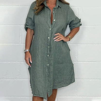 🔥Limited Time Offer 49% OFF💝Women's Cotton and Linen Button Shirt Dress