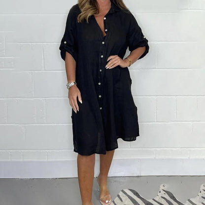 🔥Limited Time Offer 49% OFF💝Women's Cotton and Linen Button Shirt Dress