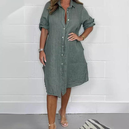 🔥Limited Time Offer 49% OFF💝Women's Cotton and Linen Button Shirt Dress