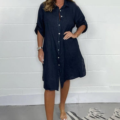 🔥Limited Time Offer 49% OFF💝Women's Cotton and Linen Button Shirt Dress