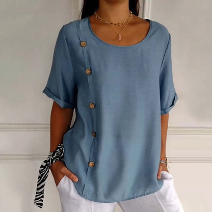 Women's Crew Neck Side Button Blouse💖BUY 2 GET FREE SHIPPING