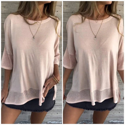 Women’s Casual Solid Color Round Neck 3/4 Sleeve T-Shirt【BUY 2 GET FREE SHIPPING】