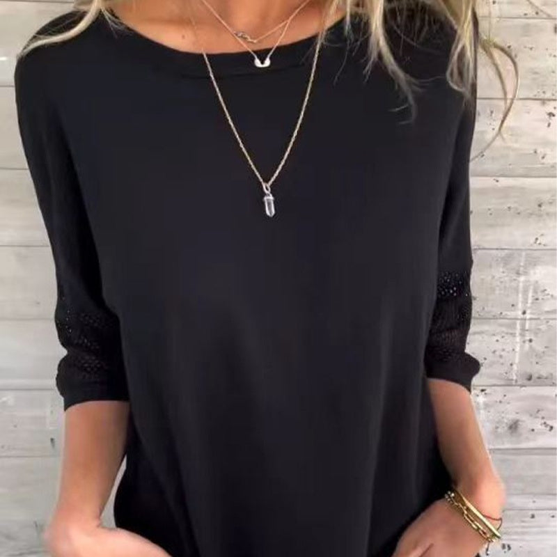 Women’s Casual Solid Color Round Neck 3/4 Sleeve T-Shirt【BUY 2 GET FREE SHIPPING】