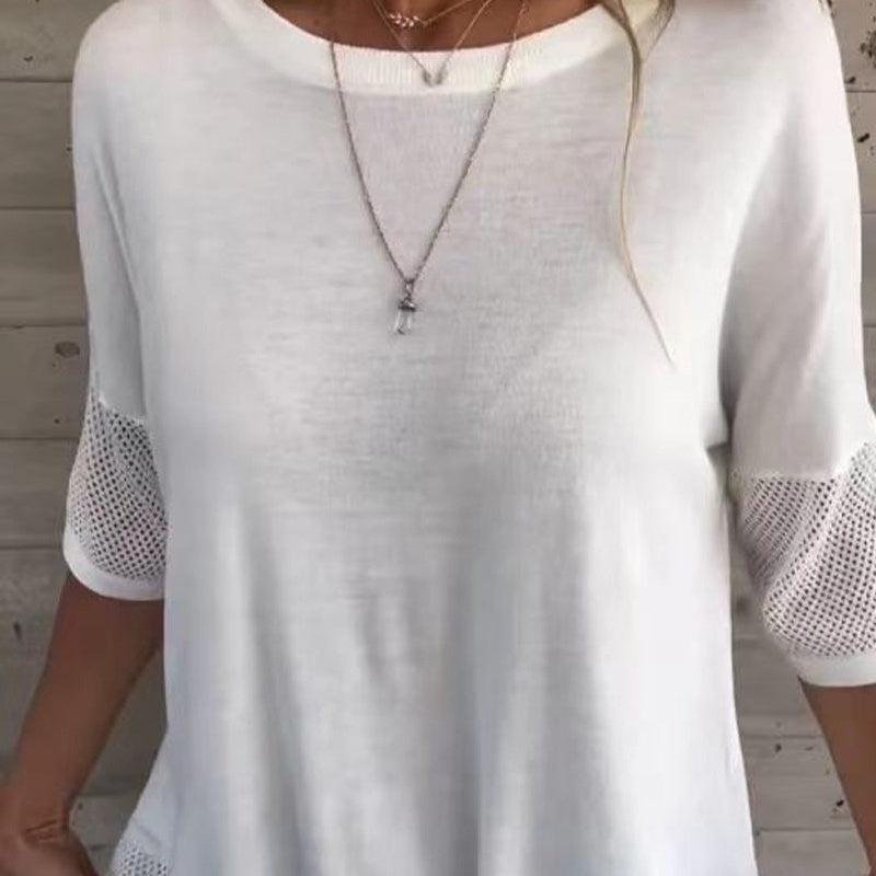 Women’s Casual Solid Color Round Neck 3/4 Sleeve T-Shirt【BUY 2 GET FREE SHIPPING】