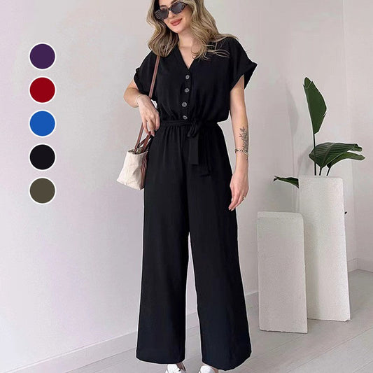 (48% OFF🔥) 💖Women's V-Neck Short-Sleeve Casual Jumpsuit