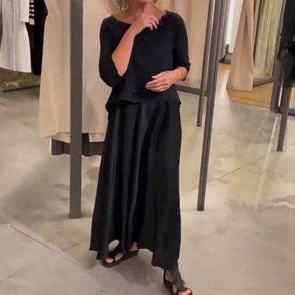 Solid Round-Neck Top Slip Dress 2-Piece Set