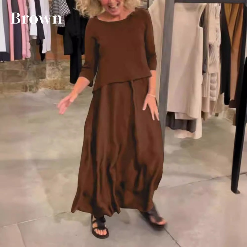 Solid Round-Neck Top Slip Dress 2-Piece Set