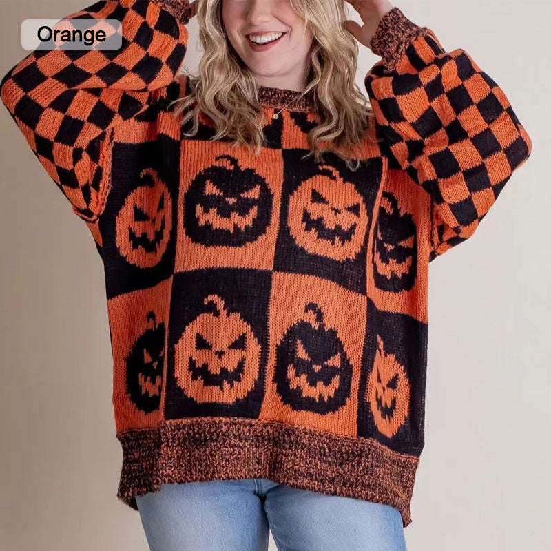 The most popular styles 🌺⭐Halloween Checkered Sweater