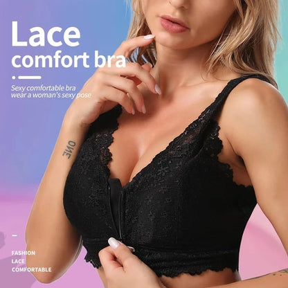 Sexy Breathable Lace Front Zipper Push Up Bra for Women Plus Size 🌸