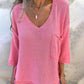Women's V-neck Long-sleeved Knitted Casual Top