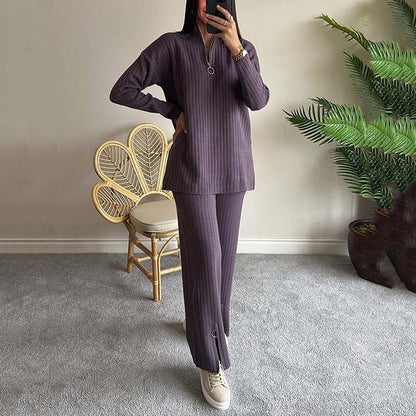 Women's Cozy Ribbed Knit Two-Piece Set with Slit-Leg Pants💖FREE SHIPPING