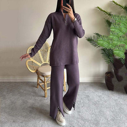 Women's Cozy Ribbed Knit Two-Piece Set with Slit-Leg Pants💖FREE SHIPPING