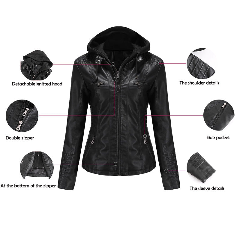 Women's Premium Leather Hooded Jacket🌺🌺FREE SHIPPING