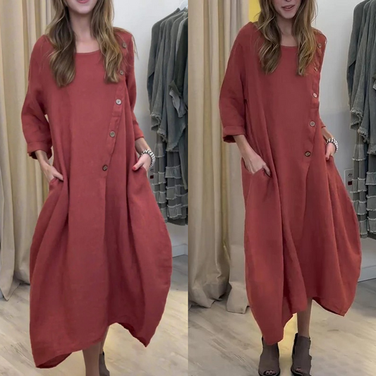 Women's Casual Loose Solid Color Dress with Irregular Hem