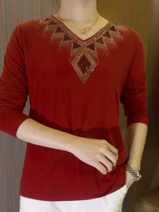 2026 High quality winter velvet long sleeve t-shirt with rhinestones, warm and fashionable
