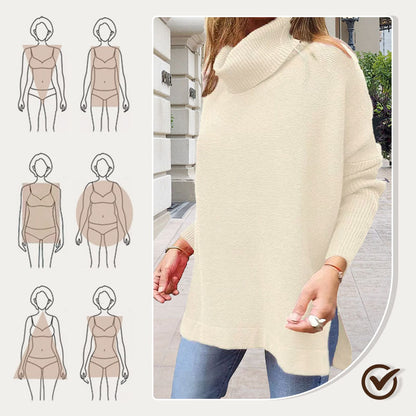 🔥Hot Sale🔥Women's Turtleneck Oversize Hem Knit Pullover Sweater