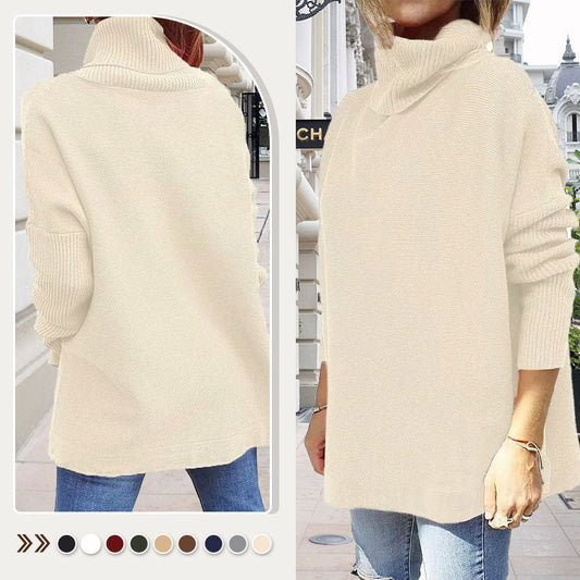 🔥Hot Sale🔥Women's Turtleneck Oversize Hem Knit Pullover Sweater