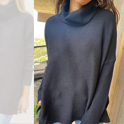 🔥Hot Sale🔥Women's Turtleneck Oversize Hem Knit Pullover Sweater