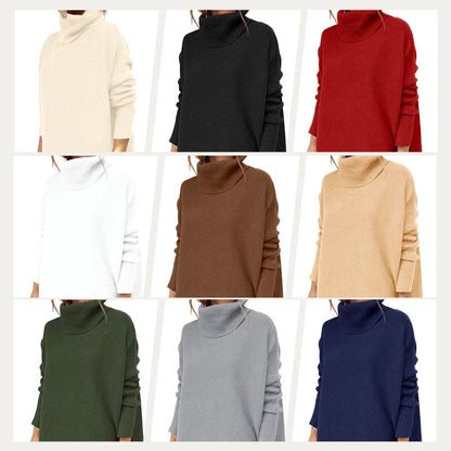 🔥Hot Sale🔥Women's Turtleneck Oversize Hem Knit Pullover Sweater