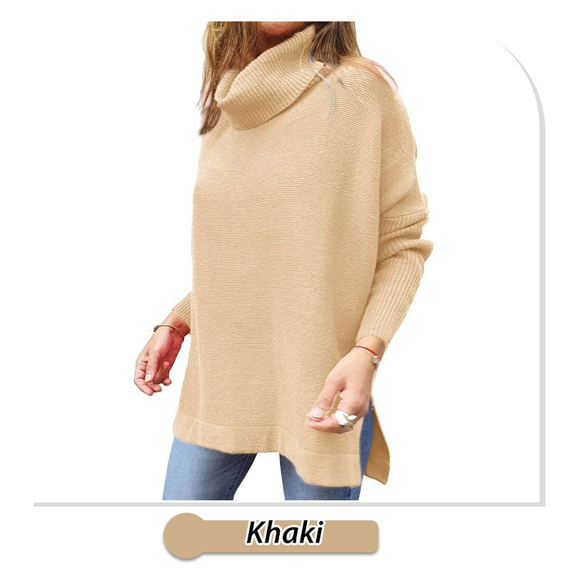 🔥Hot Sale🔥Women's Turtleneck Oversize Hem Knit Pullover Sweater