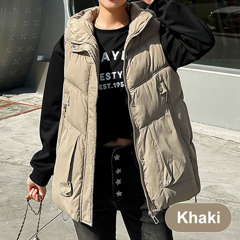 Women's Thickened Medium-Length Hooded Vest