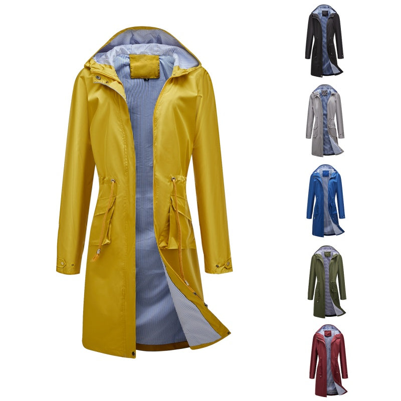 Women's Long Casual Splash-proof Hooded Windbreaker Jacket【FREE SHIPPING】