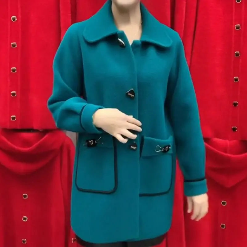 Women's Warm Mid-Length Coat with Pockets