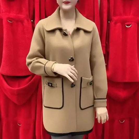 Women's Warm Mid-Length Coat with Pockets