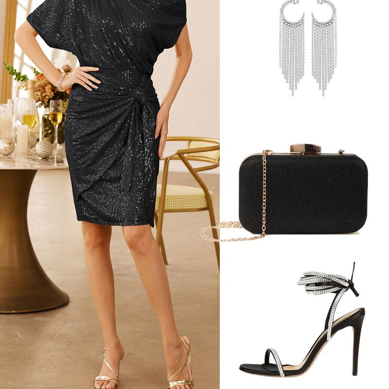 💃Last Day Sales - 49% OFF🎉Sparkly One-Shoulder Ruched Dress