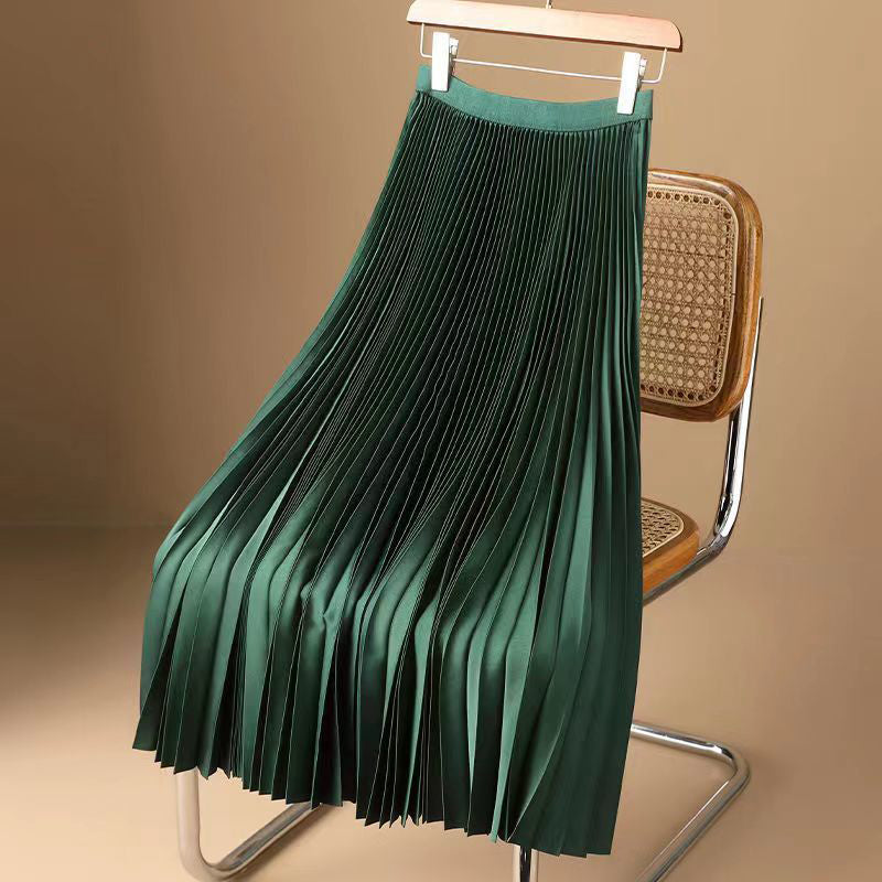 Solid Color Pleated A-Line Knee Skirt