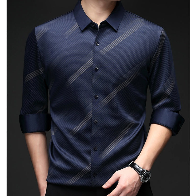 Men's Warm Striped Shirt with Comfort Fit