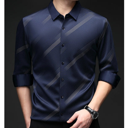 Men's Warm Striped Shirt with Comfort Fit