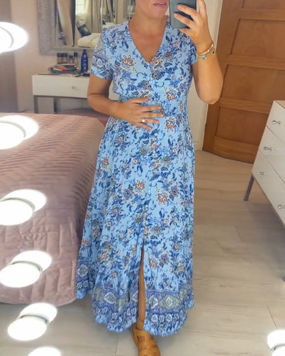 💃🔥 Print-cozy v-neck long-dress