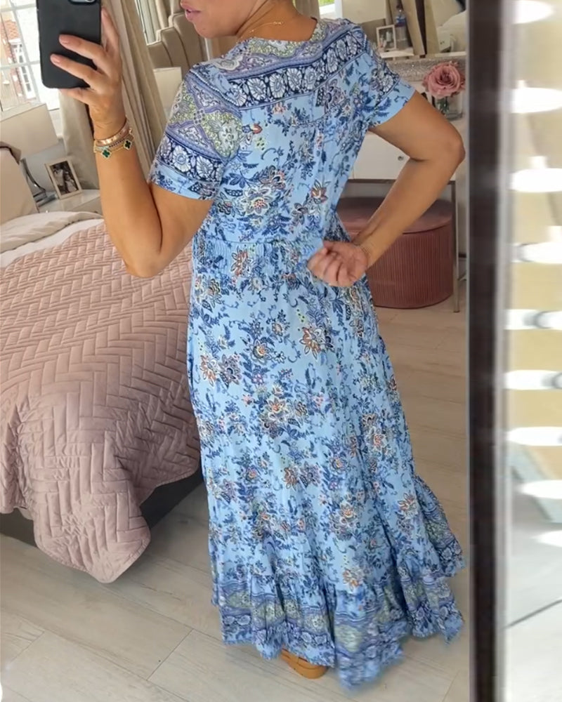 💃🔥 Print-cozy v-neck long-dress