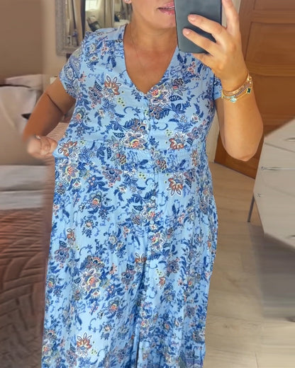 💃🔥 Print-cozy v-neck long-dress