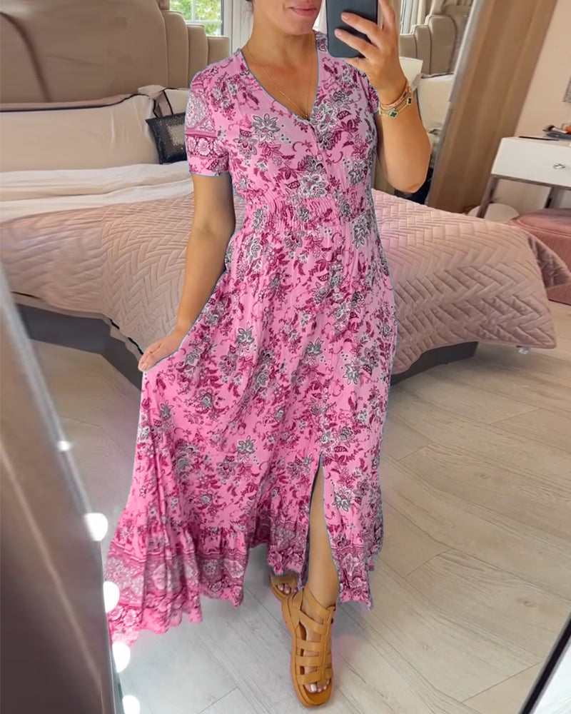 💃🔥 Print-cozy v-neck long-dress