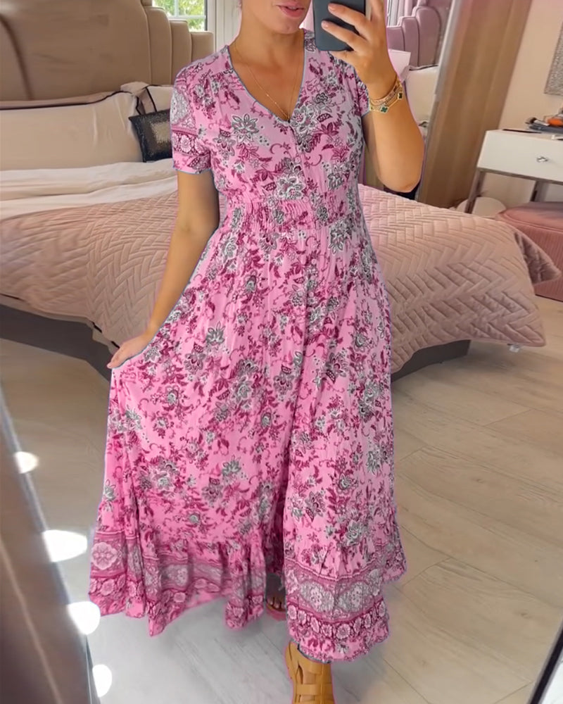 💃🔥 Print-cozy v-neck long-dress