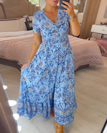 💃🔥 Print-cozy v-neck long-dress