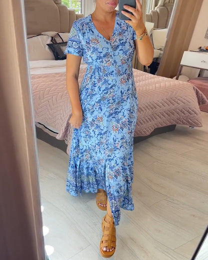 💃🔥 Print-cozy v-neck long-dress