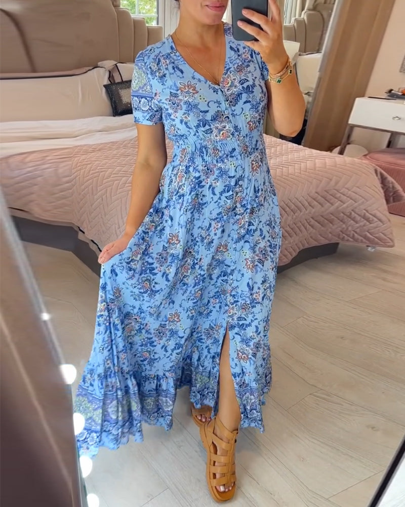 💃🔥 Print-cozy v-neck long-dress