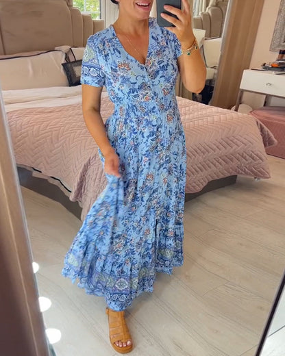 💃🔥 Print-cozy v-neck long-dress
