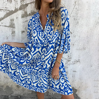 💖Limited Sale 50% OFF💖V-Neck Printed Three-Quarter Sleeve Dress