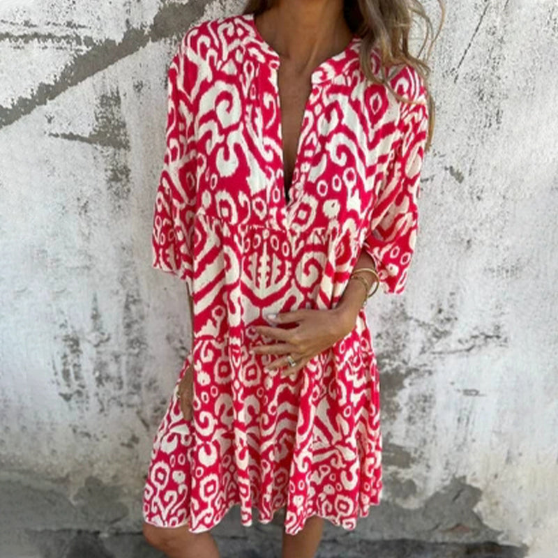 💖Limited Sale 50% OFF💖V-Neck Printed Three-Quarter Sleeve Dress