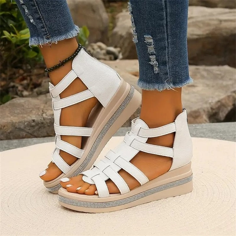 Wedge sandals with rhinestone decoration