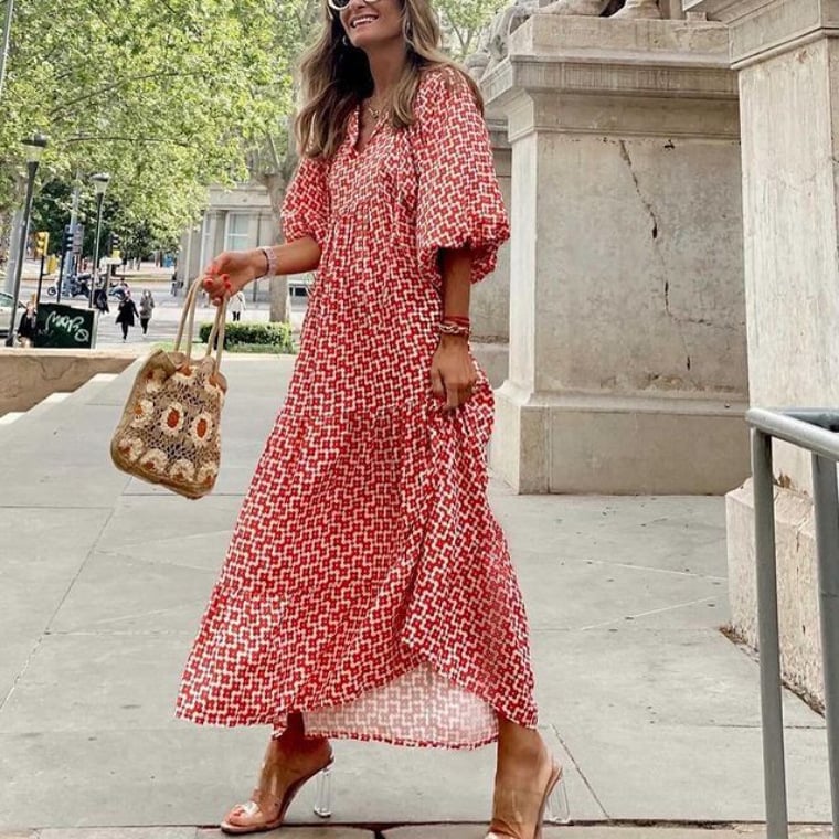 🌸Big price reduction🌸Women's Elegant Puff Sleeve Floral Boho Maxi Dress