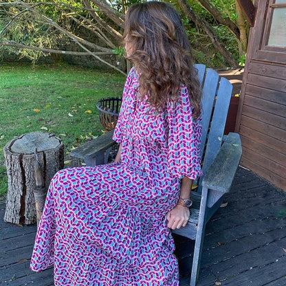 🌸Big price reduction🌸Women's Elegant Puff Sleeve Floral Boho Maxi Dress