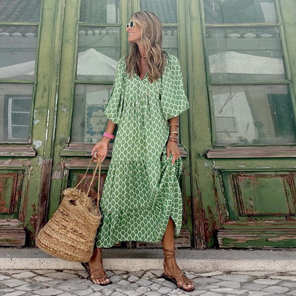 🌸Big price reduction🌸Women's Elegant Puff Sleeve Floral Boho Maxi Dress